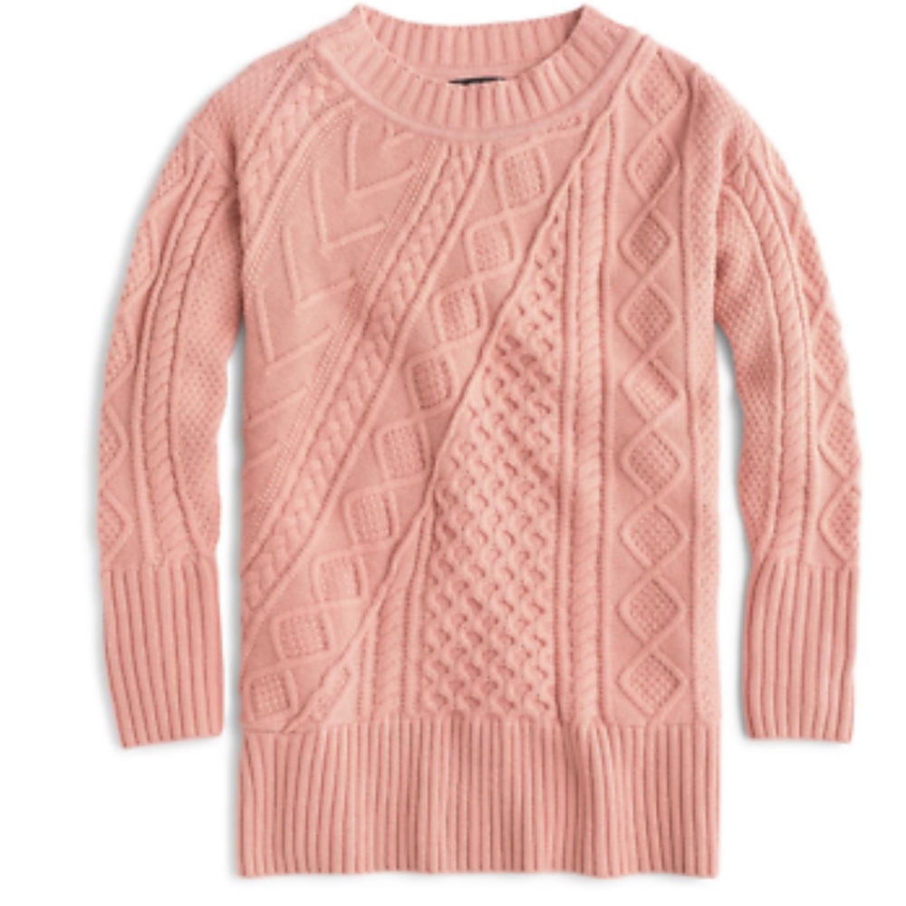 J. Crew Wool Blend Oversized Patchwork Cable-knit… - image 1